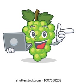 With laptop green grapes character cartoon