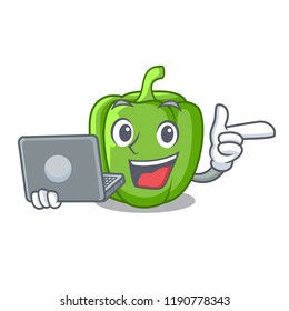 With laptop green pepper in the plate character