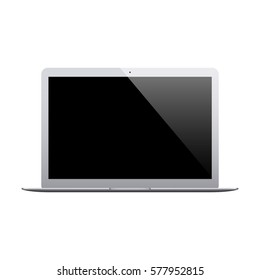 laptop grey color with black screen and flare isolated on white background. realistic and detailed notebook mockup. stock vector illustration