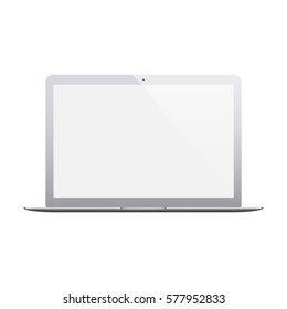 laptop grey color with blank screen and flare isolated on white background. realistic and detailed notebook mockup. stock vector illustration