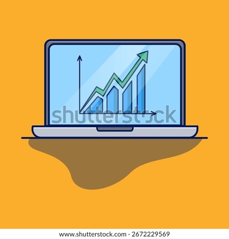 Laptop With Growth Chart Cartoon Vector Illustration. Technology Business Icon Isolated