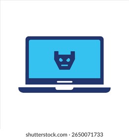 Laptop with hacker icon on screen representing cyber threat and online danger