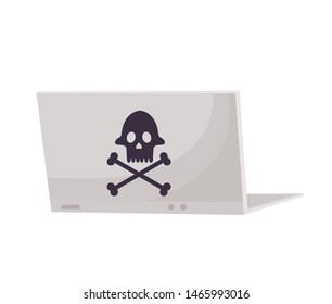 laptop hacker with skull, vector illustration