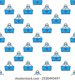Laptop and Hacker vector concept colored seamless pattern