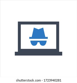 Laptop hacker vector icon on white background
