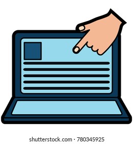 laptop with hand and document on screen computer icon image 