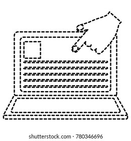 laptop with hand and document on screen computer icon image 