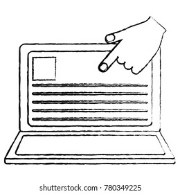 laptop with hand and document on screen computer icon image