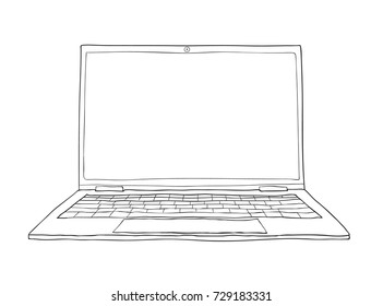 Laptop Hand Drawn Cute Vector Line Art Illustration