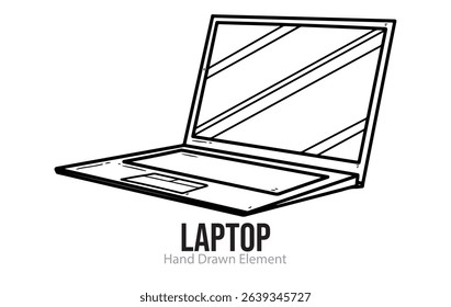 Laptop Hand Drawn Sketch, editable, black line, outline, simple design, electronic device, technology