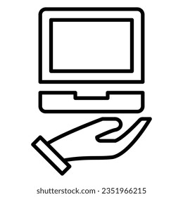 Icono de la mano del portátil o ilustración vectorial del logotipo estilo de la línea de color negro.