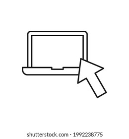 Laptop with Hand icon Vector Design. Laptop icon with Hand Gesture design concept for e-commerce, online store and marketplace website, mobile, logo, symbol, button, sign, app