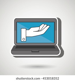laptop with hand isolated icon design, vector illustration  graphic 