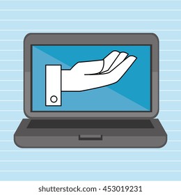 laptop with hand isolated icon design, vector illustration  graphic 
