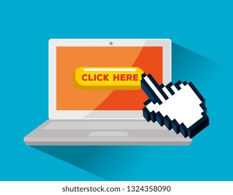 laptop with hand mouse pixel cursor