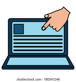 laptop with hand pointing website internet