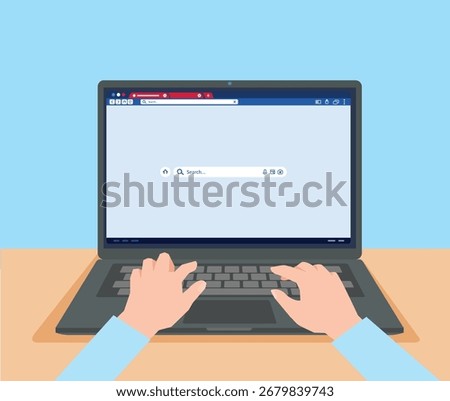 laptop hand type search bar laptop office sitting men