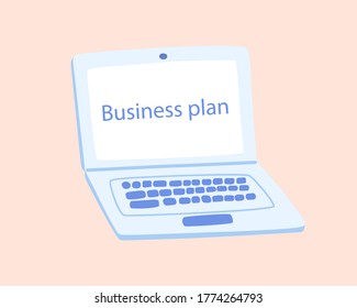 Laptop in a hand-drawn style, the concept of working on a business plan. Vector modern illustration.