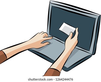 Laptop hands card visit