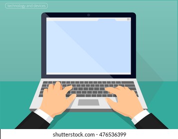 laptop and hands on the keyboard