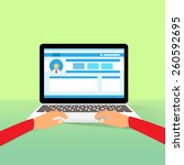 laptop hands type working using computer flat vector illustration