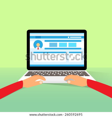 laptop hands type working using computer flat vector illustration
