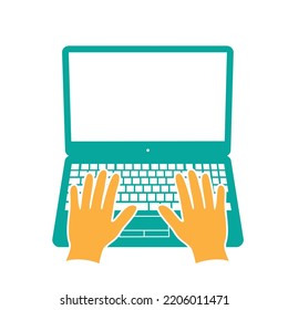 Laptop and Hands Typing, vector illustration isolated on white background