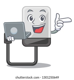 With laptop hard drive in shape of mascot