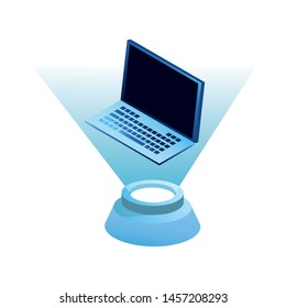 laptop hardware and computing technology holographic symbol isolated vector illustration graphic design