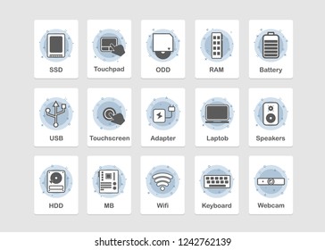 Laptop Hardware Icons. PC Components.