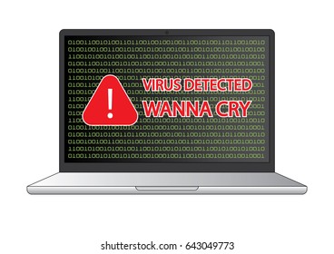  Laptop has warning virus (Wanna cry) detected vector design , idea for your business object