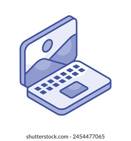 Laptop having landscape image showing concept icon of ai images