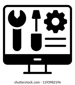 Laptop having tools is depicting system settings 