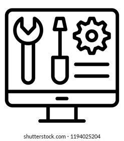 Laptop having tools is depicting system settings 
