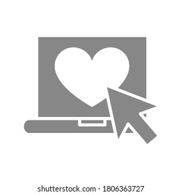 Portátil con icono gris de flecha de cursor y corazón.Símbolo de retroalimentación positiva.
