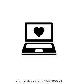 Laptop with a heart icon in black solid flat design icon isolated on white background
