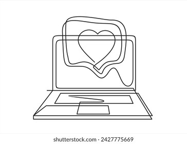 Laptop with a heart icon in filled. Vector illustration of black laptop with a heart vector icons designs can be used for mobile, ui, web	