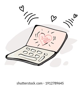 Laptop with heart on the screen. Vector illustration.