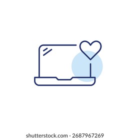 Laptop and heart. Remote connection, trusted technology and work. Pixel perfect, editable stroke vector icon