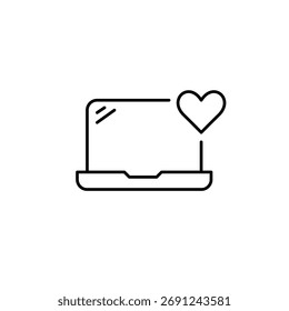 Laptop and heart. Remote connection, trusted technology and work. Pixel perfect, editable stroke vector icon