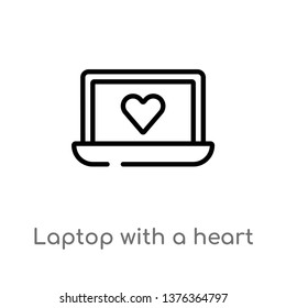 laptop with a heart vector line icon. Simple element illustration. laptop with a heart outline icon from technology concept. Can be used for web and mobile
