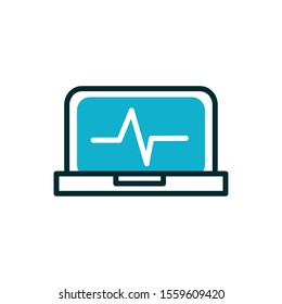 laptop heartbeat equipment medical icon line fill vector illustration