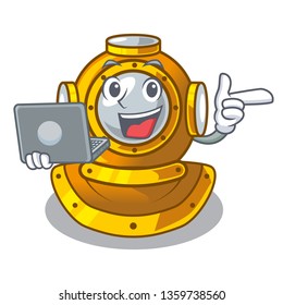 With laptop helmet diving in the mascot shape