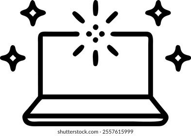Laptop with Holographic Sparklers concept as A laptop set on a white background with holographic sparklers floating above it. The scene is brightly lit offering ample copy space on the sides. in Photo