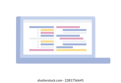 Laptop with horizontal bar charts semi flat color vector object. Programming. Editable icon. Full sized element on white. Simple cartoon style spot illustration for web graphic design and animation