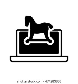 laptop horse cyber security system protection silhouette icon. Flat and Isolated design. Vector illustration