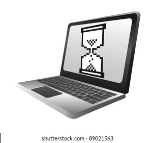 laptop with hourglass cursor over white background. vector