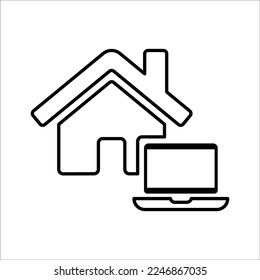 Laptop House Icon in Line Style