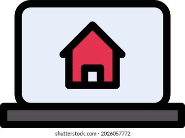 laptop house vector line colour icon