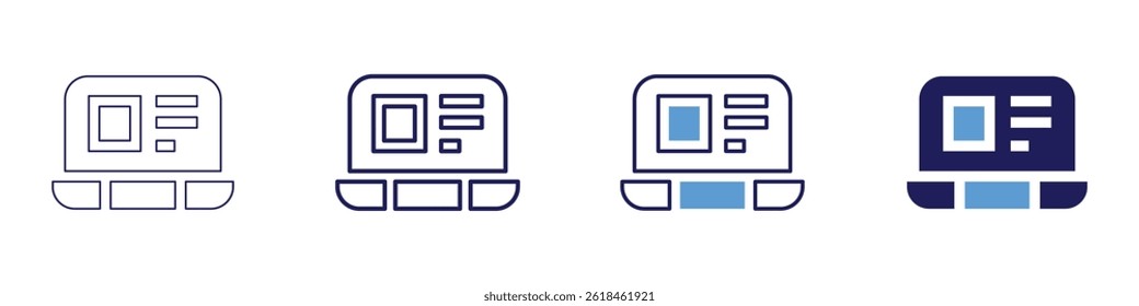 Laptop hub icon in 4 different styles. Thin Line, Line, Bold Line, Duotone. Duotone style. Editable stroke.